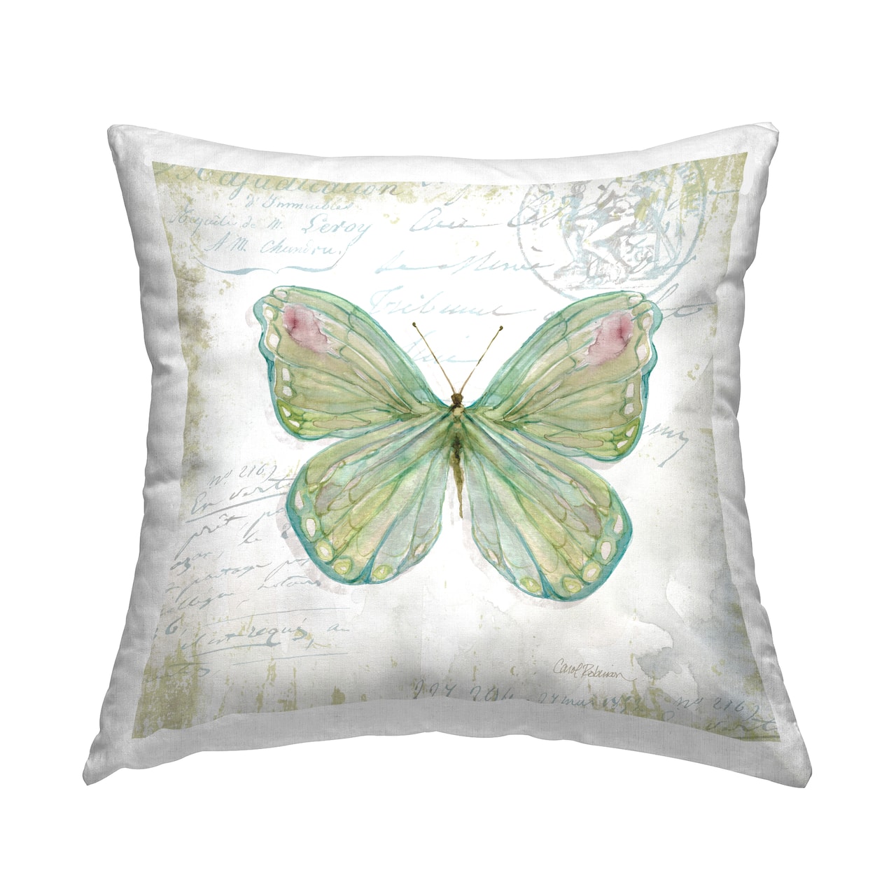 Stupell Industries Antique Butterfly Insect Charming Vintage Postal Scripture Throw Pillow 18" x 18"